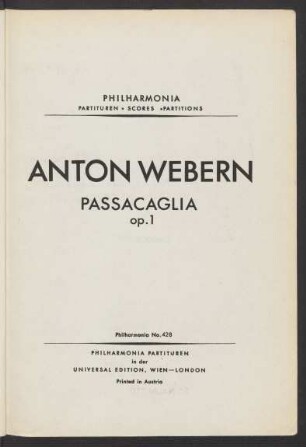 Passacaglia : op. 1