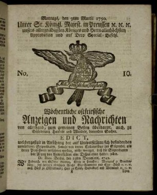 No. 10. Montags, den 9ten Martii 1750.