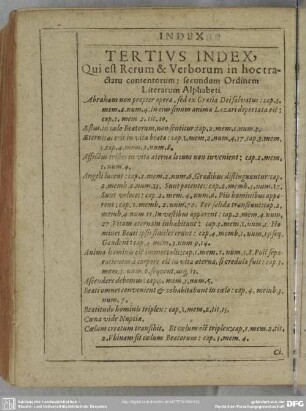 Tertius Index, Qui est Rerum & Verborum in hoc tractatu contentorum: secundam Ordinem Literarum Alphabeti