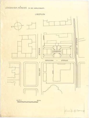 Fischer, Theodor; München - Westend, Bergmannstr.; Ledigenheim - Lageplan