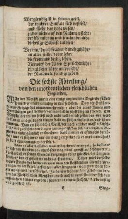 Die sechste Abteilung/ von den unordentlichen fleischlichen Begierden.