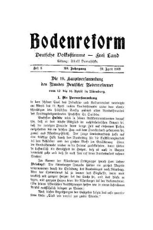 Die 19. Hauptversammlung des Bundes Deutscher Bodenreformer