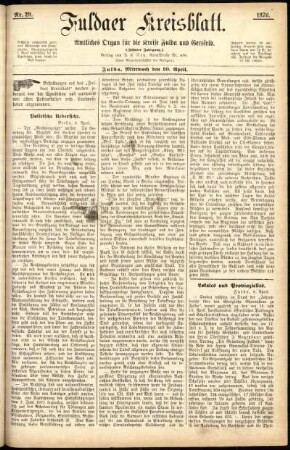 Erste Ausgabe vom Mittwoch, den 10. April 1878.