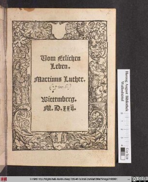 Uom Eelichen || Leben.|| Martinus Luther.||