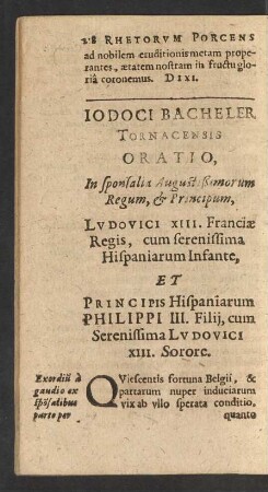 Iodoci Bacheler Tornacensis Oratio ...