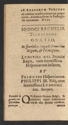 Iodoci Bacheler Tornacensis Oratio ...
