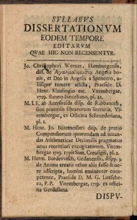 Syllabus Dissertationum[...]