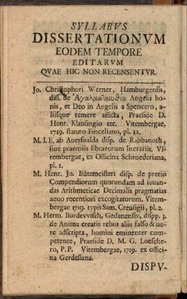 Syllabus Dissertationum[...]