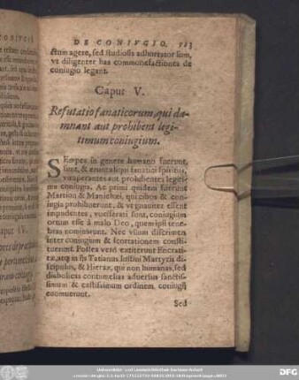 Caput V. Refutatio fanaticorum, qui damnant aut prohibent legitimum coniugium.