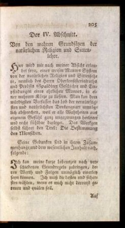 Der IV. Abschnitt. Von den wahren Grundsätzen der natürlichen Religion und Sittenlehre