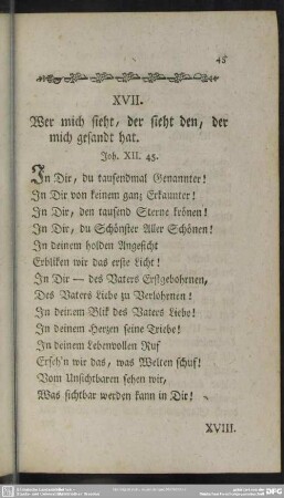 XVII. Wer mich sieht, der sieht den, der mich gesandt hat. Joh. XII. 45