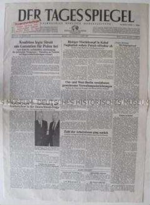 West-Berliner Tageszeitung "Der Tagesspiegel" u.a. zur Anerkennung der Oder-Neiße-Grenze und über die Gespräche von DDR-Ministerpräsident Modrow in Moskau