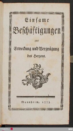 Einsame Beschäftigungen zur Erweckung und Vergnügung des Herzens
