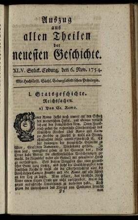 XLV. Stück. Coburg, den 6. Nov. 1754.