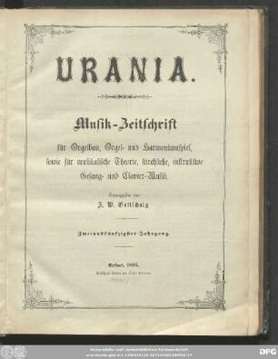 52.1895: Urania : Musik-Zeitschrift für Orgelbau, Orgel- und Harmoniumspiel ; Organ für Orgelbauer, Organisten, Kantoren und Freunde der Tonkunst