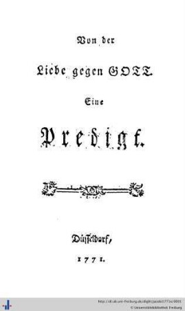 Von der Liebe gegen Gott : eine Predigt