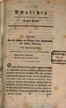 Amalthea : für Wissenschaften und Geschmack. 1, 1. 1789