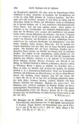 284-286 [Rezension] Hubík, Karl, Die Apologien des Hl. Justinus, des Philosophen und Märtyrers