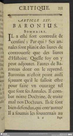 Article XXV. Baronius