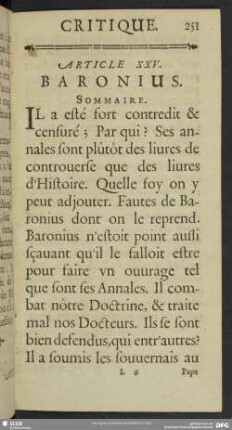 Article XXV. Baronius