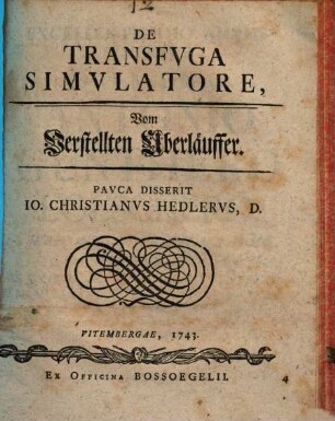 De transfuga simulatore, Vom verstellten Überläuffer