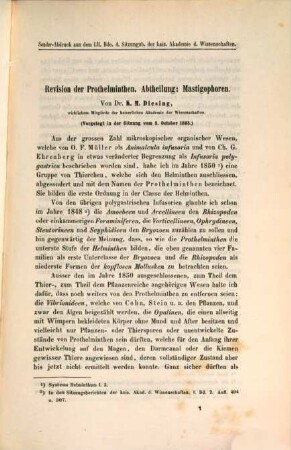 Revision der Prothelminthen : Abtheilung: Mastigophoren ; (vorgelegt in der Sitzung vom 5. October 1865)