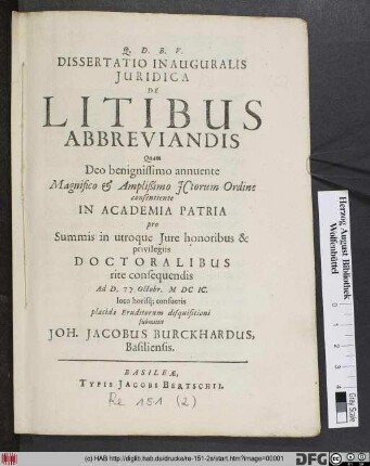 Dissertatio Inauguralis Iuridica De Litibus Abbreviandis