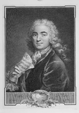 Porträt Jean-Marie Leclair. Kupferstich von Jean Charles François nach A. Loir; bez. 1765?. 30,5 x 22 cm (Blattgröße). Dresden: Kupferstich-Kabinett A 67023