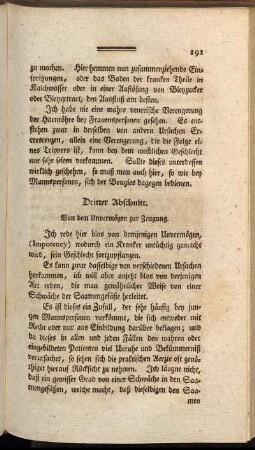Dritter Abschnitt. Von dem Unvermögen zur Zeugung.