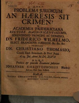 Problema Iuridicum An Haeresis Sit Crimen?