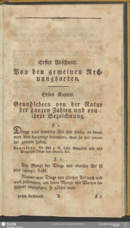 Erster Abschnitt. Von den gemeinen Rechnungsarten