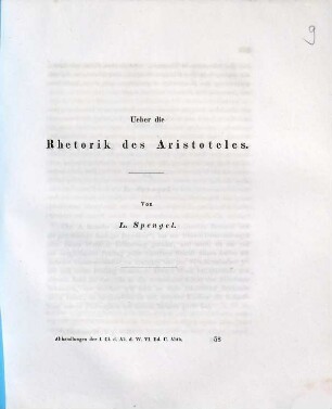 Ueber die Rhetorik des Aristoteles
