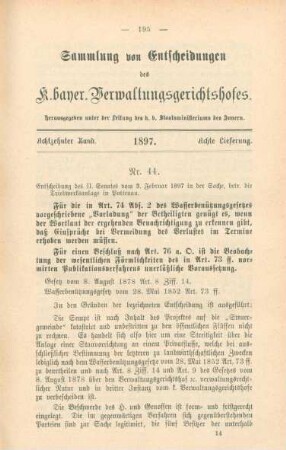 Achtzehnter Band. 1897. Achte Lieferung. - Nr. 44. - Nr. 48.