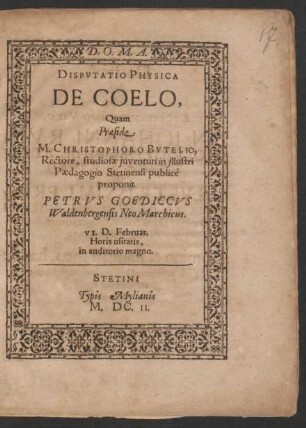 Disputatio Physica De Coelo