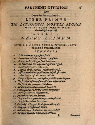 Parthenius litigosus, sive discursus politico-iuridicus in duos distributus libros