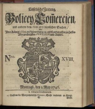 Nro. XVIII, Montags, den 2. May 1746
