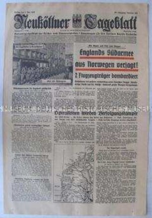 Berliner Tageszeitung "Neuköllner Tageblatt" zur Lage in Nordeuropa und zum Seekrieg gegen Großbritannien
