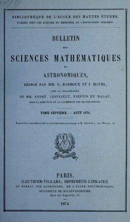 Tome Septiéme. - Aout 1874.