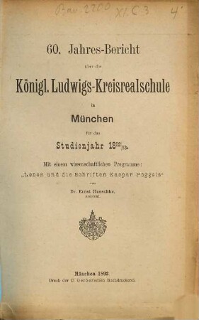 Jahresbericht über die Königl. Ludwigs-Kreisrealschule in München : für das Studienjahr ... 1892/93