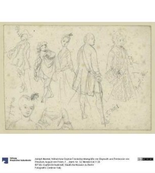 Wilhelmine Sophie Friederike Markgräfin von Bayreuth und Prinzessin von Preußen, August von Polen, Friedrich Wilhelm I. von Preußen, nach Gemälde, mit Notiz