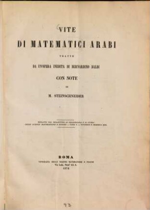 Vite di matematici arabi tratte da un opera inedita