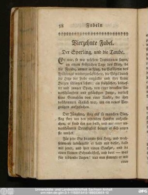 Vierzehnte Fabel. Der Sperling, und die Taube.