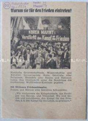 Propagandaschrift aus der DDR mit Stellungnahmen prominenter Bürger der Bundesrepublik zum Stockholmer Appell