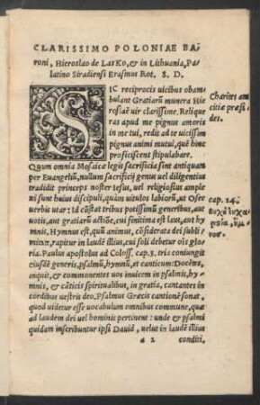 Clarissimo Poloniae Baroni, Hieroslao de Lasko, et in Lithvania, Palatino Siradiensi Erasmus Rot. S. D.