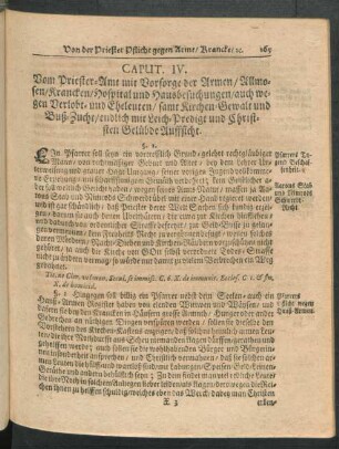 Caput. IV. Vom Priester-Amt mit Vorsorge der Armen, Allmosen, Krancken, Hospital und Hausbesuchungen ...