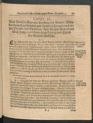 Caput. IV. Vom Priester-Amt mit Vorsorge der Armen, Allmosen, Krancken, Hospital und Hausbesuchungen ...