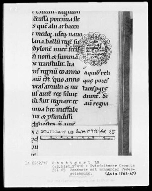 Orosius, Historiarum libri septem adversos paganos — Gerahmte Randnote, Folio 25recto