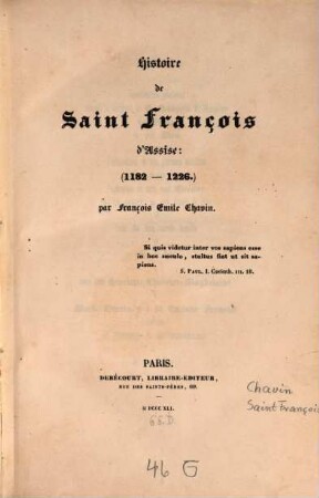 Histoire de Saint François d'Assise : (1182 - 1226)
