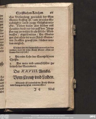 Der XXVIII. Artickel. Vom Creutz und Leiden.