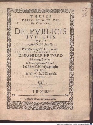 Theses disputationis XXI. et ultima de publicis iudiciis